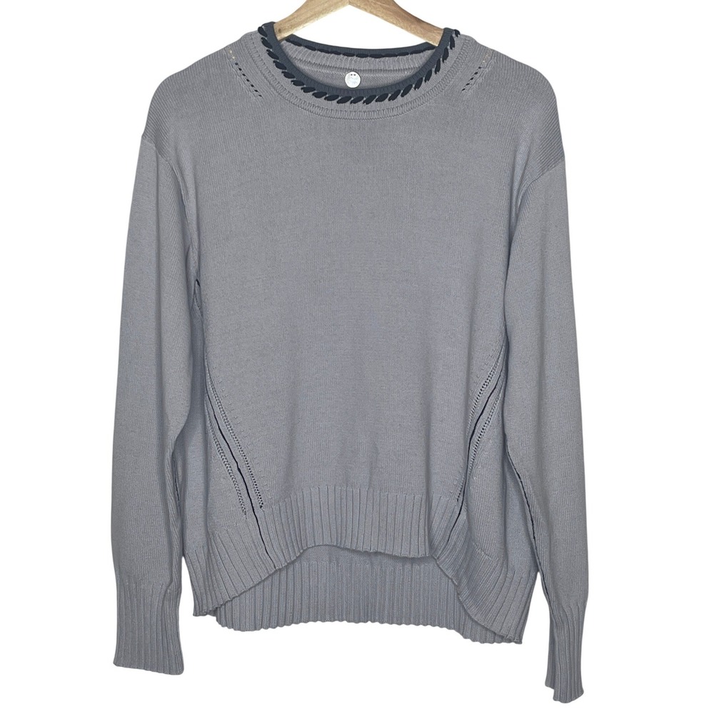 Margaret O'Leary Grey 100% Organic Cotton Whipstitch Pointelle Sweater Womens L